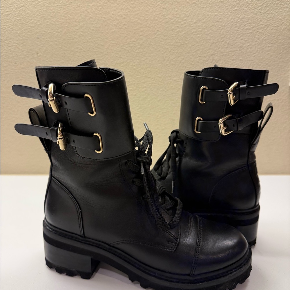 DKNY Black Combat Boots with Gold Accents